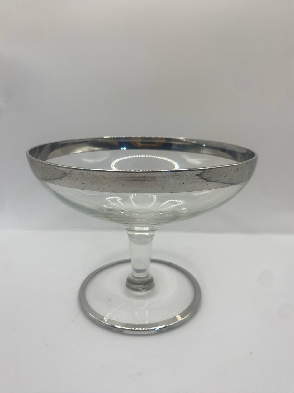 Vintage Dorothy Thorpe Clear Glass Silver Band Compote 5” Diameter